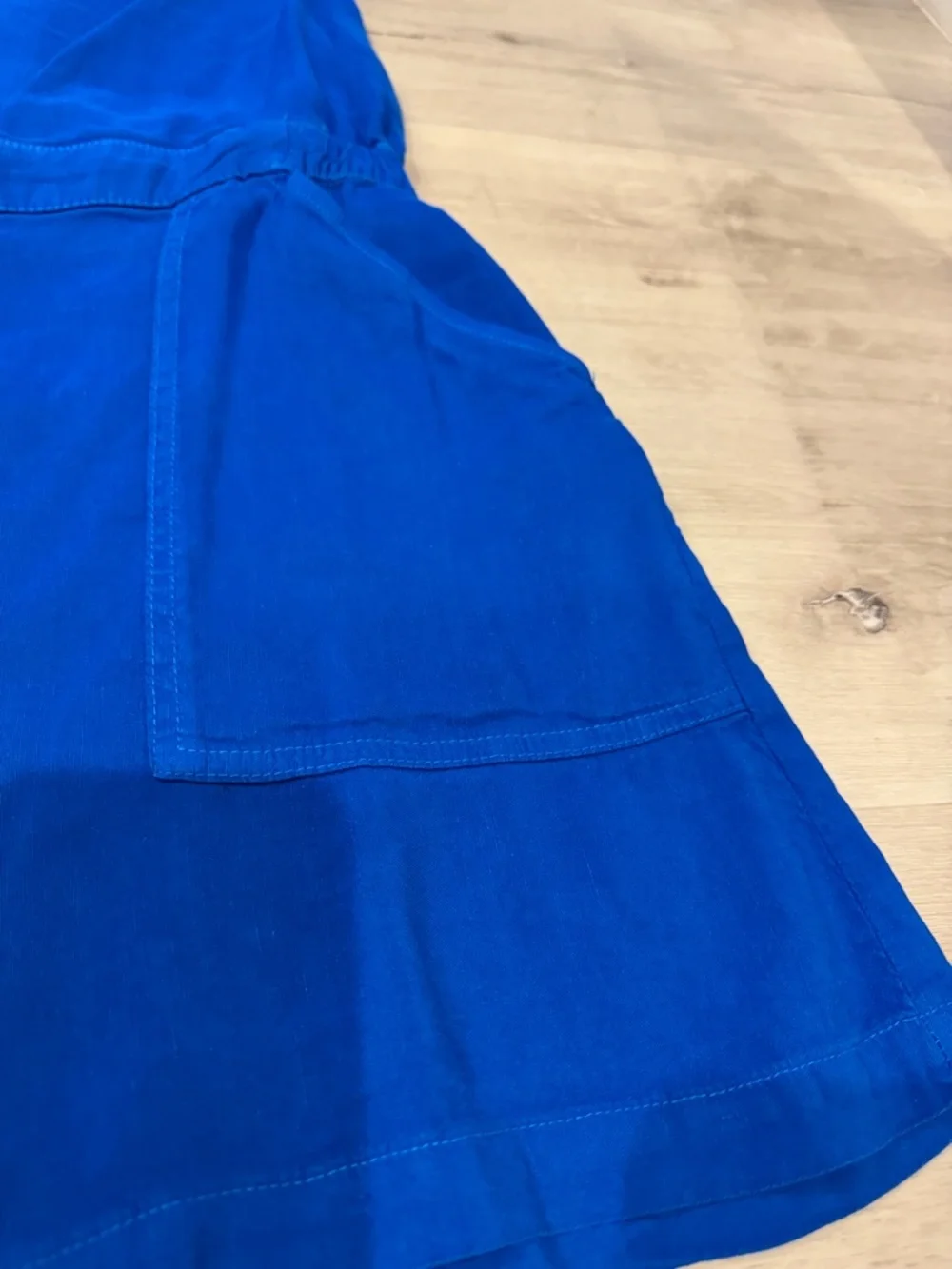 Zara Bright Blue Sleeveless Romper with open back in a Linen/Viscose blend.